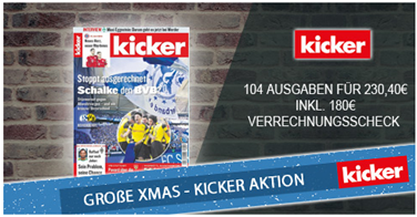 Bild zu Jahresabo (104 Ausgaben) “Kicker” für 230,40€ + 180€ Verrechnungsscheck als Prämie