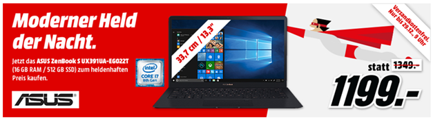 Bild zu MediaMarkt “Held der Nacht”: ASUS ZenBook S UX391UA-EG022T für 1.199€ (Vergleich: 1.353,99€)