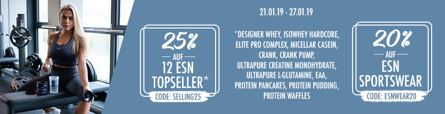 Bild zu Fitmart: 25% Rabatt auf 12 ESN Topseller, z.B. 1Kg Designer Whey ab 14,17€ inkl. Versand