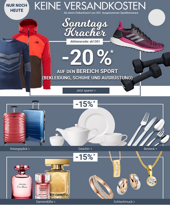 Bild zu Karstadt SonntagsKracher, z.B. 20% Rabatt auf ausgewählte Artikel aus dem Bereich Sport