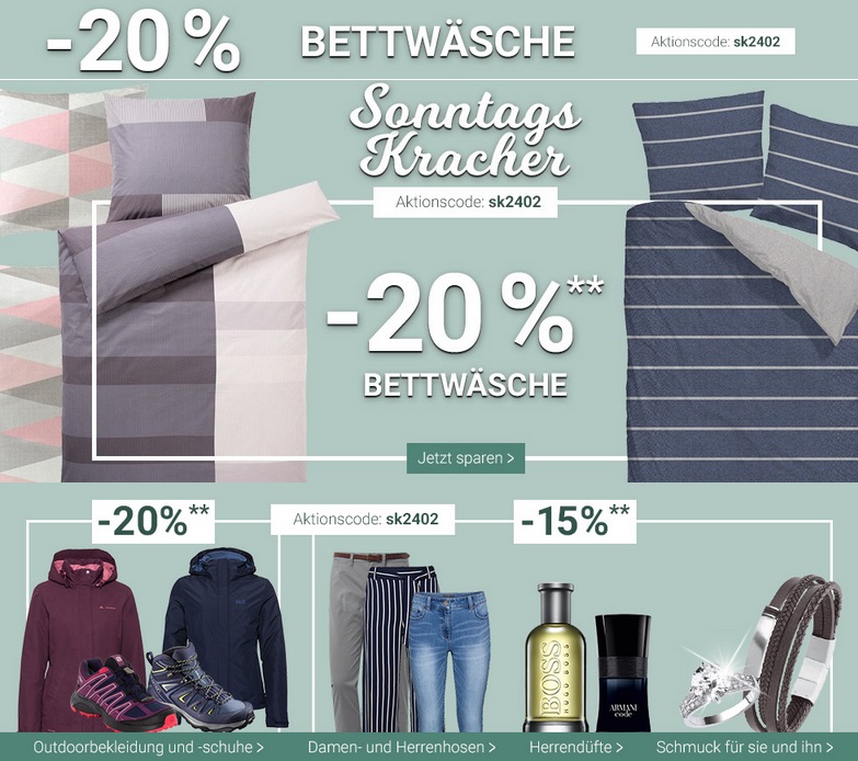 Bild zu Karstadt SonntagsKracher, z.B. 20% Rabatt auf Bettwäsche