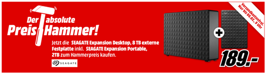 Bild zu Seagate Expansion Desktop 8TB (Vergleich: 174,70€) + Seagate Expansion Portable 2TB (Vergleich: 66,89€) für 189€