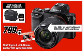 Bild zu SONY Alpha 7 KB Systemkamera + Tasche + Speicherkarte für 803,99€ + 100€ Coupon (Vergleich: 839,99€)