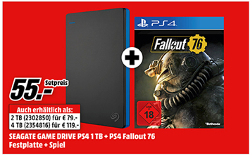 Bild zu Seagate-Festplatte zum Aktionspreis kaufen + das Spiel PS4 Fallout 76 kostenlos dazu erhalten, so z.B. 1TB inkl. Fallout76 für 55€