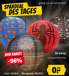 Bild zu Groovy Lampenschirme (Star Wars, Spiderman, Superman) für 77 Cent zzgl. 3,95€ Versand