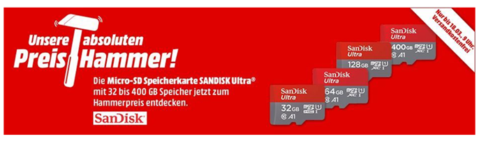 Bild zu SanDISK Ultra Speicherkarten zu guten Preisen, so z.B. 128GB für 18€