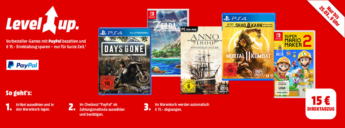 Bild zu MediaMarkt: 15€ Direktabzug beim Kauf von ausgewählten Top-Games bei Zahlung per Paypal