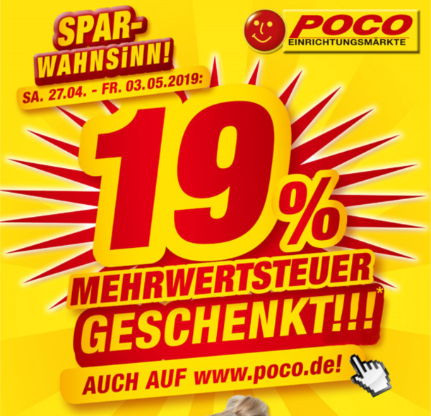 Bild zu Poco: 19% Mehrwertsteuer geschenkt bekommen und somit 15,97% Rabatt erhalten