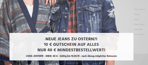 Bild zu [Top] Jeans Direct mit 10€ Rabatt ab 40€ + kostenloser Versand + Rückversand