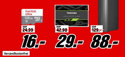 Bild zu MediaMarkt Speicher-Tiefpreiswoche, heute z.B. SANDISK Ultra® microSDXC™ Speicherkarte 128 GB für 16€