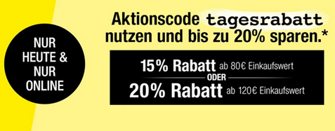 Bild zu [nur heute] 15% Rabatt ab 80€ oder 20% Rabatt ab 120€ bei Galeria Kaufhof auf viele Produkte