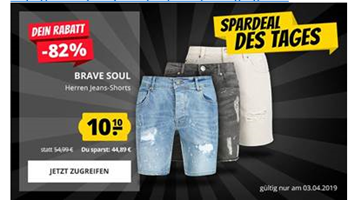 Bild zu Brave Soul Herren Jeans Shorts für 10,10€ zzgl. 3,95€ Versand