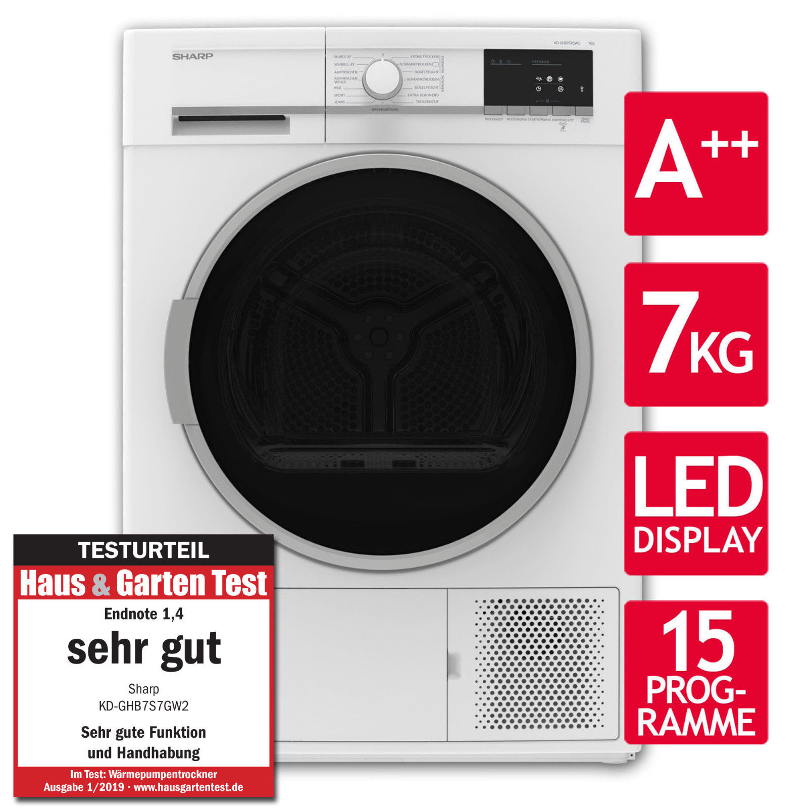 Bild zu 7 KG Wärmepumpentrockner Sharp KD-GHB7S7GW2-DE (A++) für 379,90 (Vergleich: 419,90€)