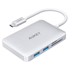 Bild zu AUKEY USB C Hub HDMI Port ( 4K ), Micro SD & SD Kartenslots, 3 USB 3.1 Ports und 100W USB C Ladeanschluss für 29,99€