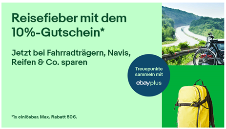 Bild zu [bis Mitternacht] eBay: 10%-Gutschein fürs Reisefieber (Auto, Camping, Fahrräder usw.)