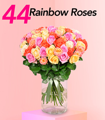 Bild zu Blume Ideal: Blumenstrauß “RainbowRoses” mit 44 bunten Rosen für 24,98€