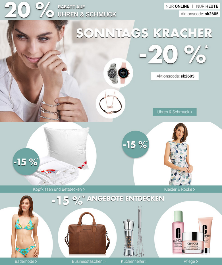 Bild zu Karstadt SonntagsKracher, z.B. 20% Rabatt auf Uhren und Schmuck