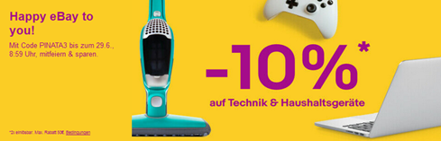 Bild zu eBay: 10% Rabatt auf Technik & Haushaltsgeräte