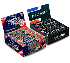 Bild zu Yippie! Riegel (12x45g) + Bodylab24 Protein Bar (12x65g) für 21,49€ dank Gutschein – MHD 11/2019