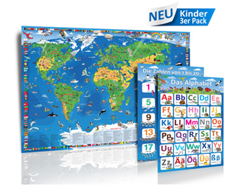 Bild zu 3er Pack – XXXL/1,95 Meter Panorama Kinder Weltkarte +2 Poster für 12,94€ inklusive Versand