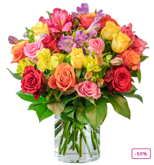 Bild zu Blume Ideal: Blumenstrauß mit 15 Rosen & 15 Inkalilien (bis zu 100 Blüten) für 22,98€