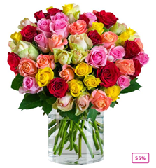 Bild zu Blume Ideal: Blumenstrauß “Romantic-Rainbow” mit 44 bunten Rosen für 24,98€