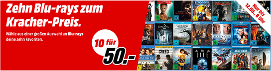 Bild zu MediaMarkt: 10 Blu-rays für 50€ zzgl. max. 4,99€ Versand