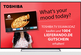 Bild zu TOSHIBA 55 U 6863 DAZ UHD TV (Flat, 55 Zoll/139 cm, UHD 4K, SMART TV) + 100€ Lieferando Gutschein für 431,10€