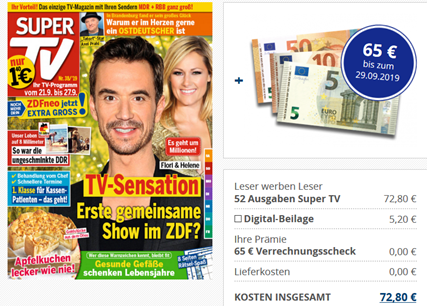 Bild zu 52 Ausgaben “Super TV” für 72,80€ + 65€ Verrechnungsscheck als Prämie