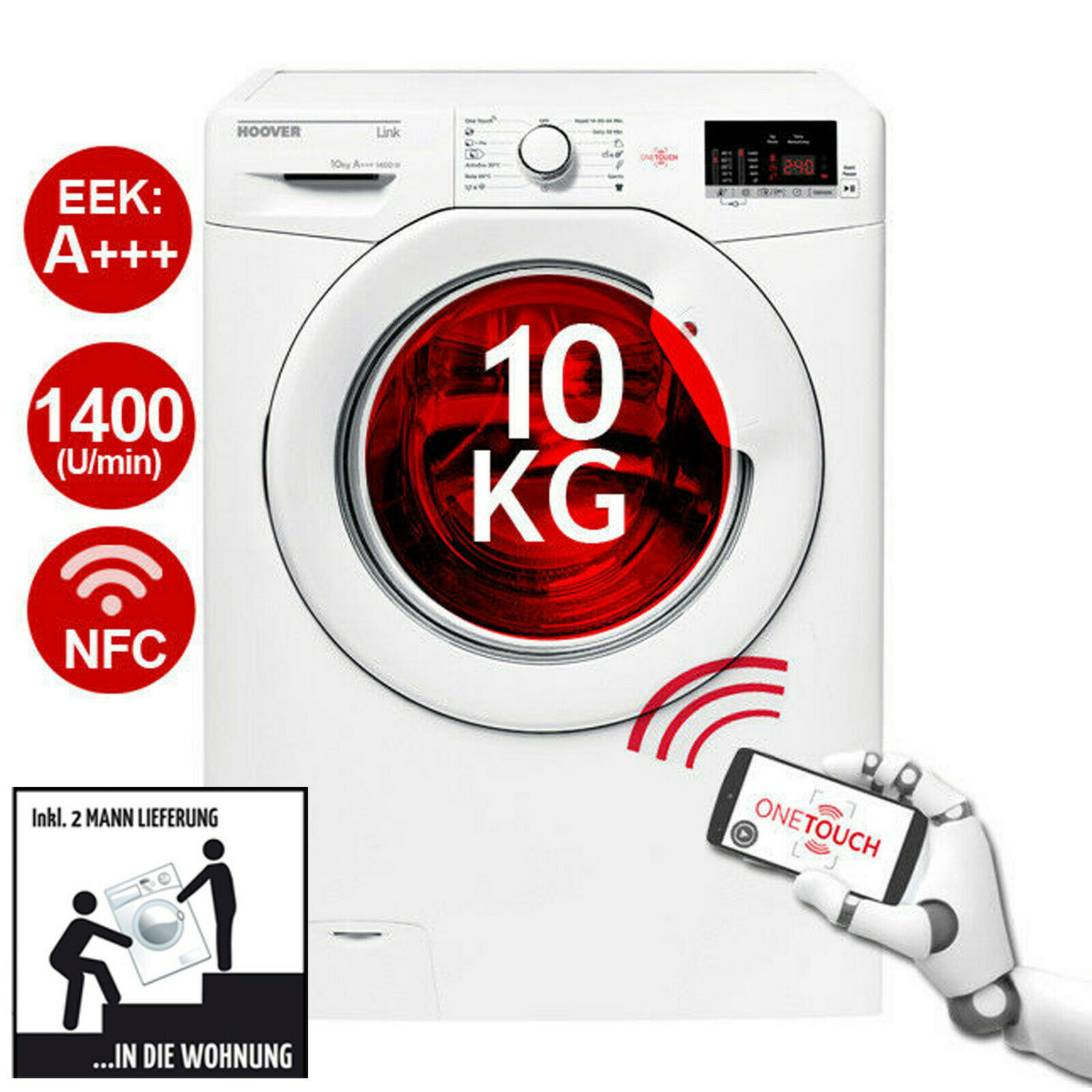 Bild zu 10kg Waschmaschine Hoover HL 14102D3-S für 289,90€ (Vergleich: 349,90€)