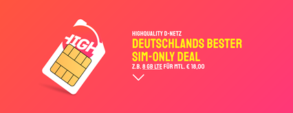 Bild zu [Preise reduziert] Sparhandy HIGH! Sim-Only Tarife, so z.B. Allnet Flat inkl. SMS Flat und 8GB LTE Datenflat im Telekom-Netz für 16€/Monat