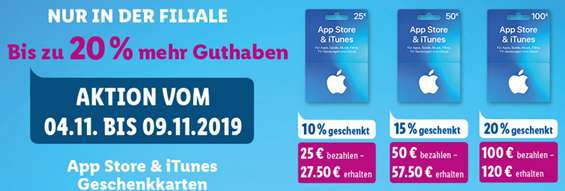 Bild zu Lidl in den Filialen: bis zu 20% Rabatt auf iTunes Guthaben