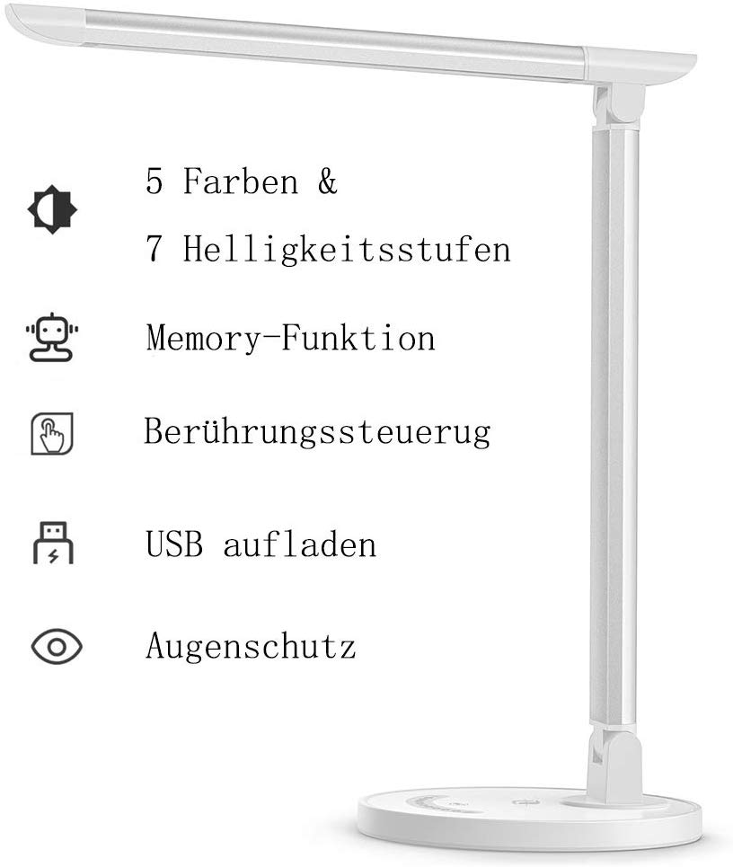 Bild zu TaoTronics LED Schreibtischlampe mit 12 Watt und 5 Farb- bzw. 7 Helligkeitsstufen für 22,49€