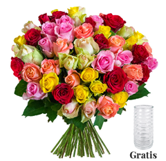 Blume Ideal Blumenstrauss Romanticrainbow Mit 35 Bunten Rosen Gratis Vase Fur 24 98 Dealgott De