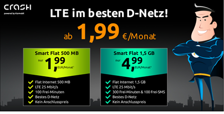 Bild zu [endet um 15 Uhr] 100 Freiminunten + 500MB LTE Datenflat im Telekom-Netz für 1,99€/Monat oder mit 300 Freiminuten, 100 SMS und 1,5GB LTE Datenflat für 4,99€/Monat