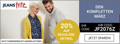 Bild zu Jeans Fritz: 20% Rabatt auf alle regulären Artikel im Shop