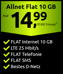 Bild zu [bis Montag] Klarmobil Allnet Flat im Telekom Netz (10GB LTE Datenvolumen, Allnet/SMS Flat, EU Roaming) für 14,99€/Monat