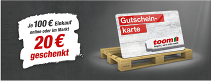 Bild zu Toom Baumarkt: heute einkaufen und je 100€ Einkauf einen 20€ Gutschein erhalten