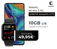 Bild zu Xiaomi Mi Mix 3 5G + gratis Amazfit GTS Watch für 49,95€ mit 10GB LTE Datenflat, SMS und Sprachflat im Telekom Netz (Congstar) für 25€/Monat