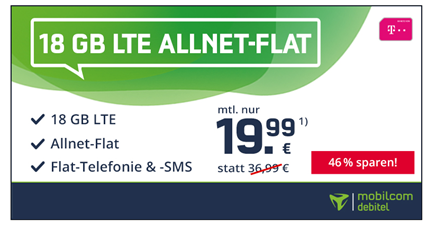 Bild zu [endet heute] Telekom green LTE mit 18GB LTE Datenflat, SMS und Sprachflat für 19,99€/Monat