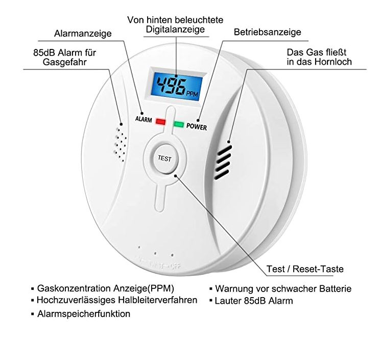 Bild zu 50% Rabattgutschein: Kohlenmonoxid Warnmelder mit LCD Anzeige ab 11,19€