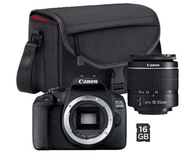 Bild zu CANON EOS 2000D inkl. SB130 und 16GB Spiegelreflexkamera 24.1 Megapixel mit Objektiv 18-55 mm für 249€ (VG: 345,99€)