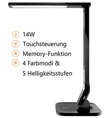 Bild zu TaoTronics Tischlampe/Bürolampe dimmbar mit 4 Farbmodi & 5 Helligkeitsstufen für 19,99€