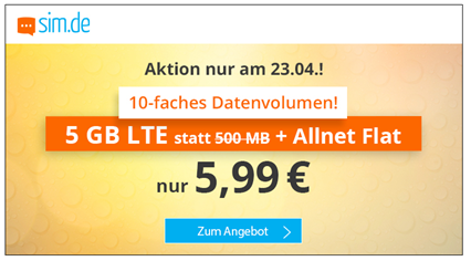 Bild zu [Top–nur heute] Sim.de: o2-Netz mit 5GB LTE Datenflat, SMS und Sprachflat für 5,99€/Monat – optional monatlich kündbar