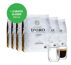 Bild zu 216 Celeste d’Oro Senseo Pads und 2 doppelwandige Kaffeegläser für 40,94€