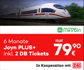 Bild zu [nur noch heute] MyTrain: 3 Monate Joyn+ und eine einfache Fahrt mit der DB (ICE etc.) für 34,90€ oder zwei einfache Fahrten inkl. 6 Monate Joyn+ für 59,90€