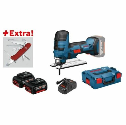 Bild zu Bosch Akku-Stichsäge GST 18 V-LI S (mit 2 x 5,0 Ah Akku, Klappmesser Victorinox) für 369,99€ (VG: 513,44€)