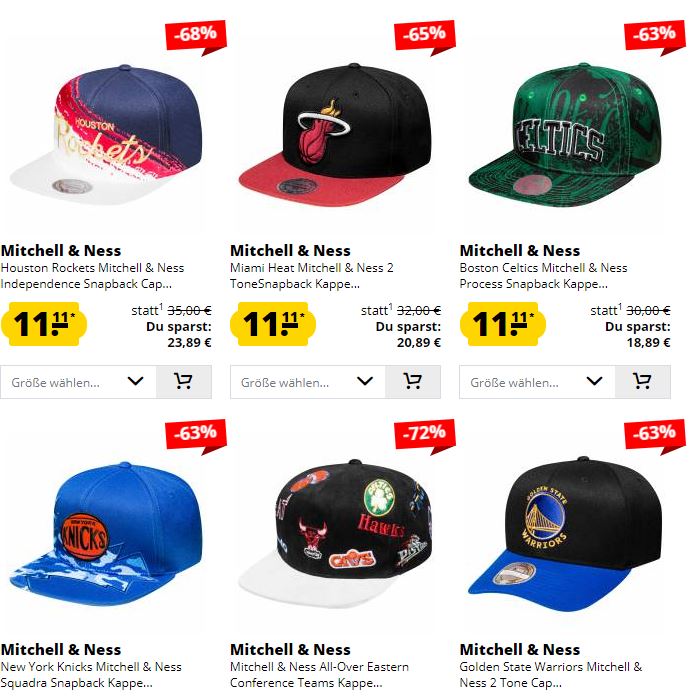 Bild zu 59 verschiedene Mitchell & Ness Snapbacks für je 15,06€ (VG: ab 23,95€)