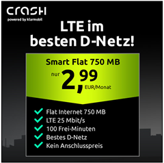 Bild zu [noch bis 18 Uhr] Crash Tarif im Telekom-Netz mit 750MB LTE Datenflat + 100 Freiminuten für 2,99€/Monat (keine Anschlussgebühr)