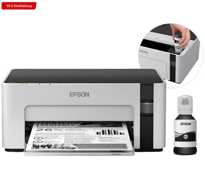 Bild zu EPSON EcoTank ET M1120 Tintenstrahl Drucker WLAN für 129€ (VG: 147,90€)